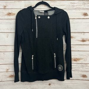 Harley Davidson Hoodie Pullover Black Logo Sparkle Shimmer Zip Neck Womens